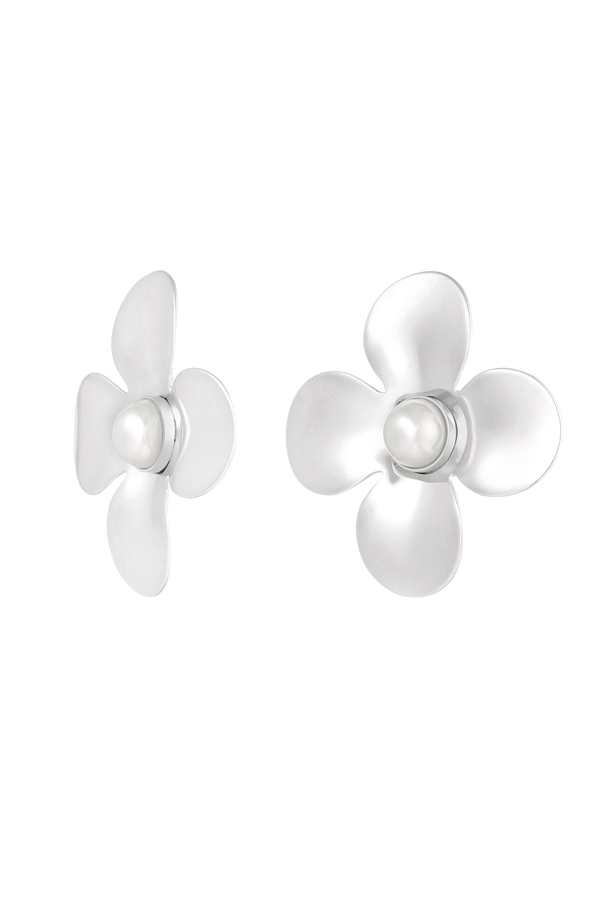 Statement earrings floral pearl - Silver color h5 