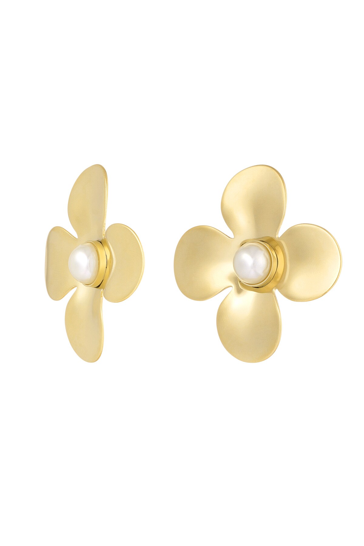 Statement earrings floral pearl - Gold color h5 