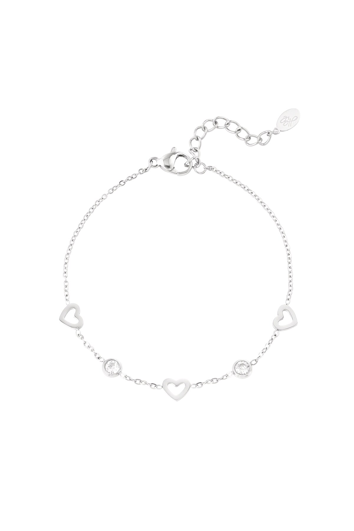 Bracelet with heart and diamond charms - Silver color 