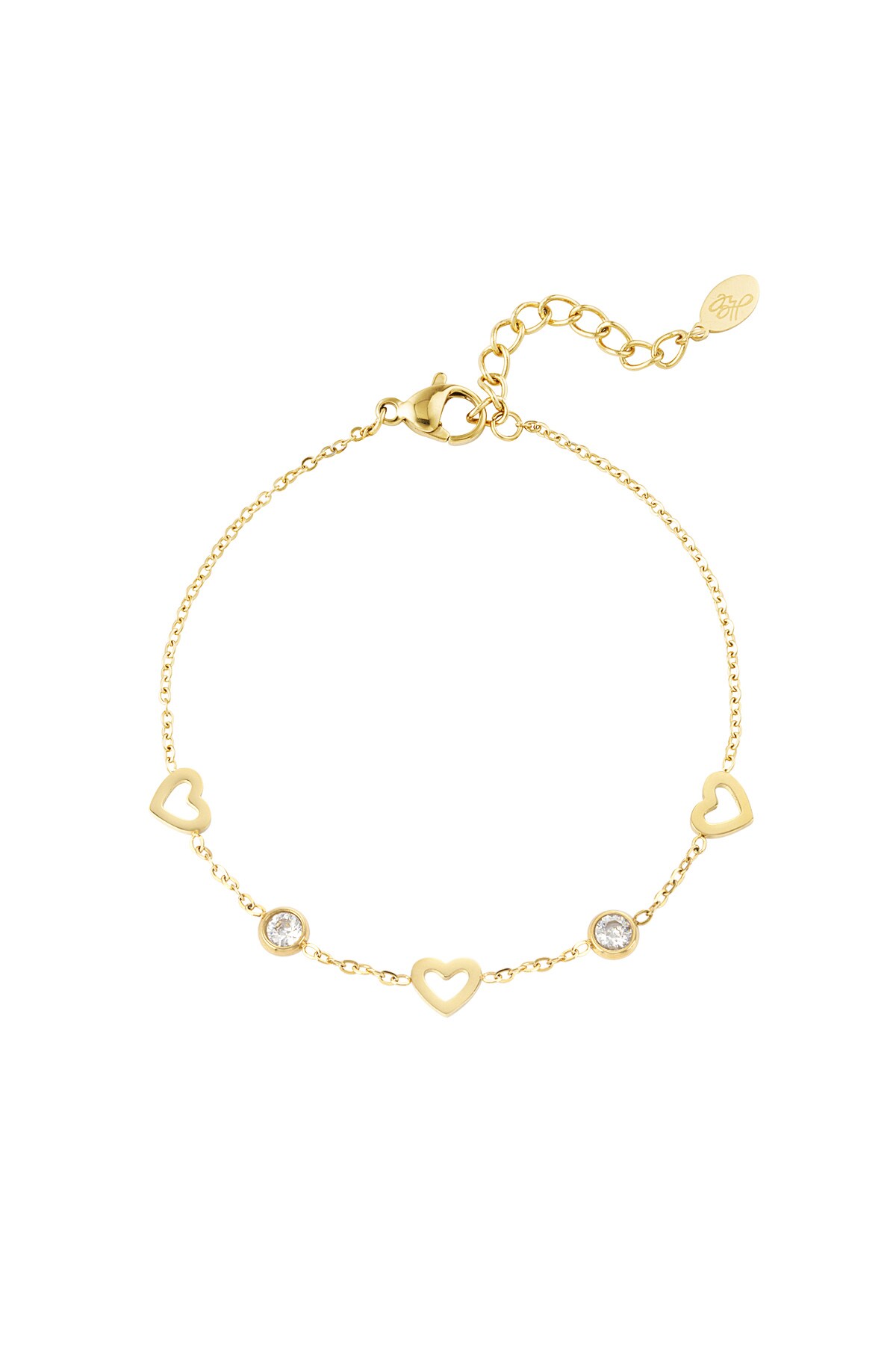 Bracelet with heart and diamond charms - Gold color h5 