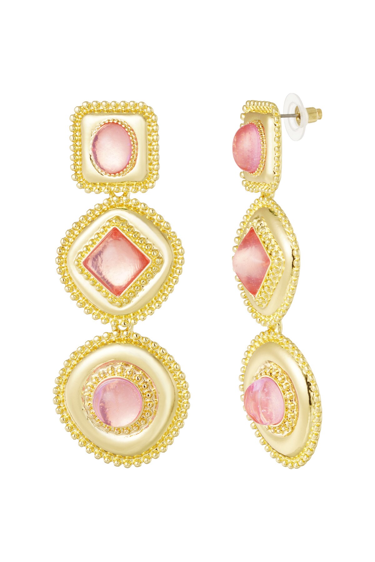 Geometric earrings with stones - pink 