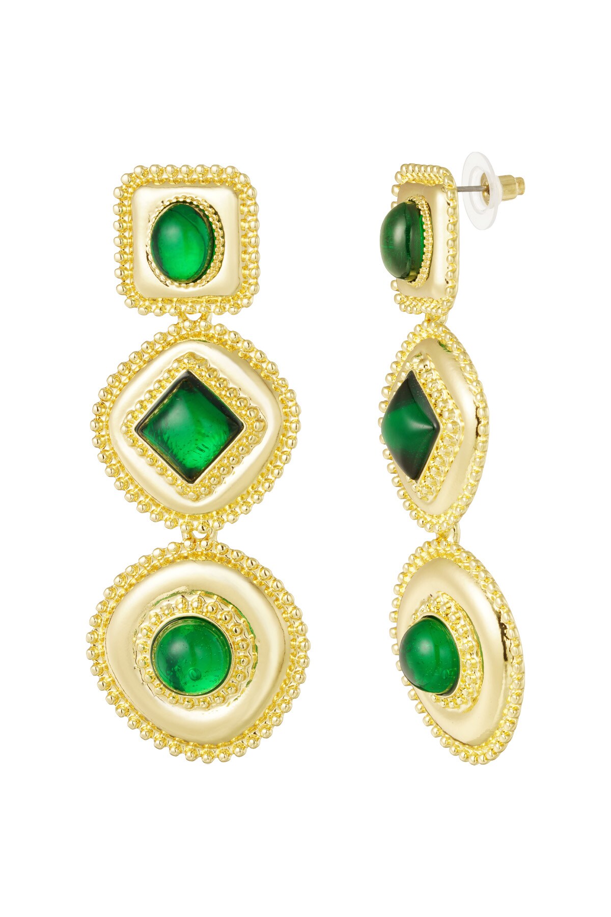 Geometric earrings with stones - green 