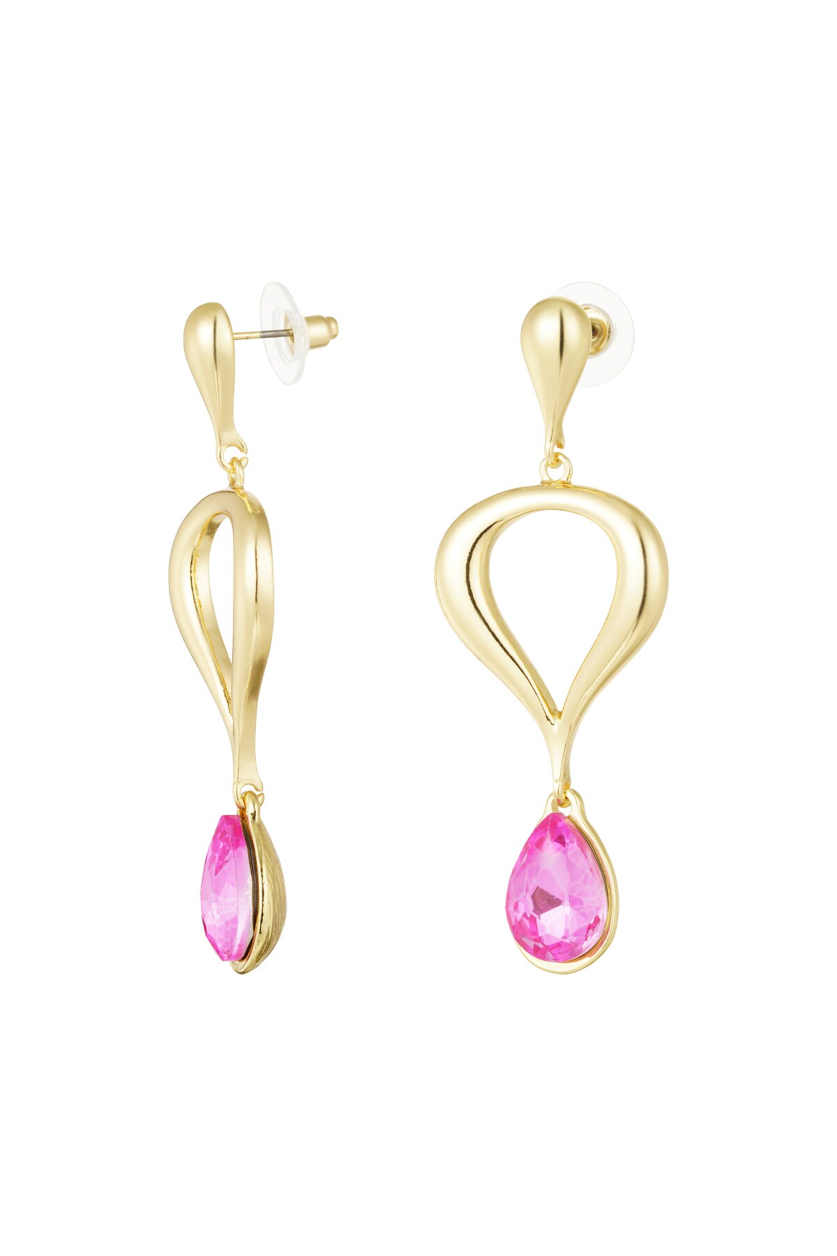 Classic earring with colored pendant - pink, gold h5 