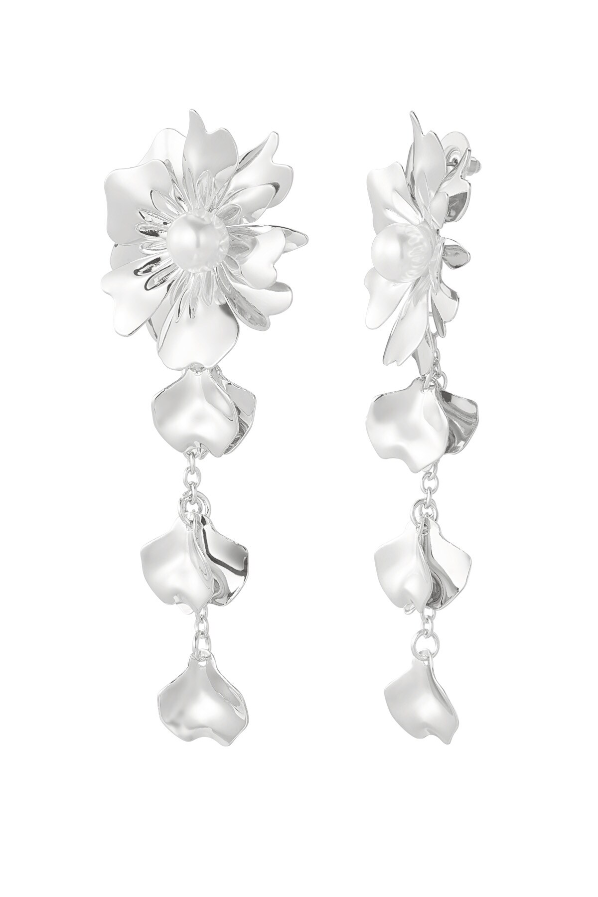 Earrings flower with pearl - Silver color h5 