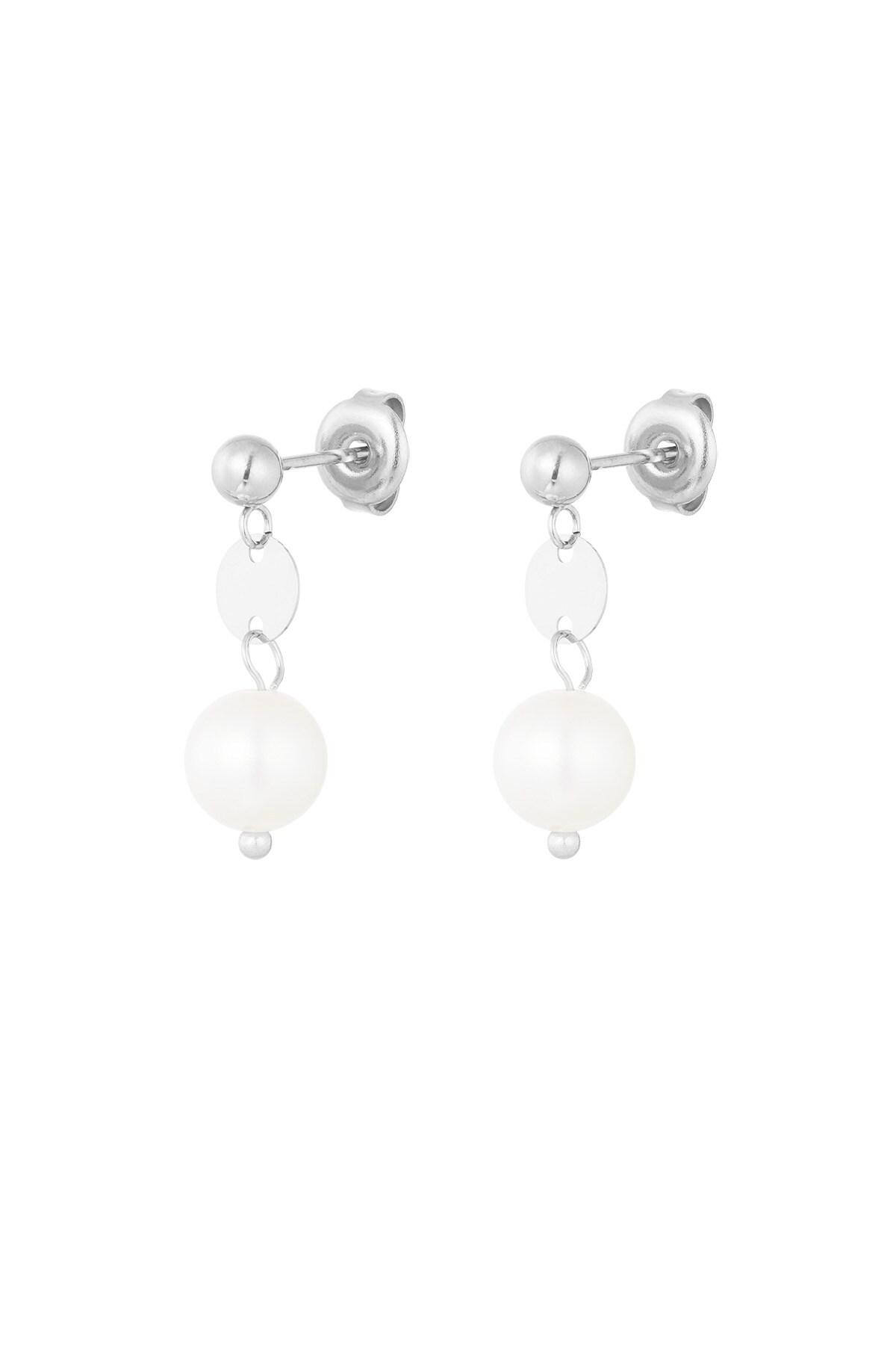 Earring with small pearl pendant - Silver color h5 