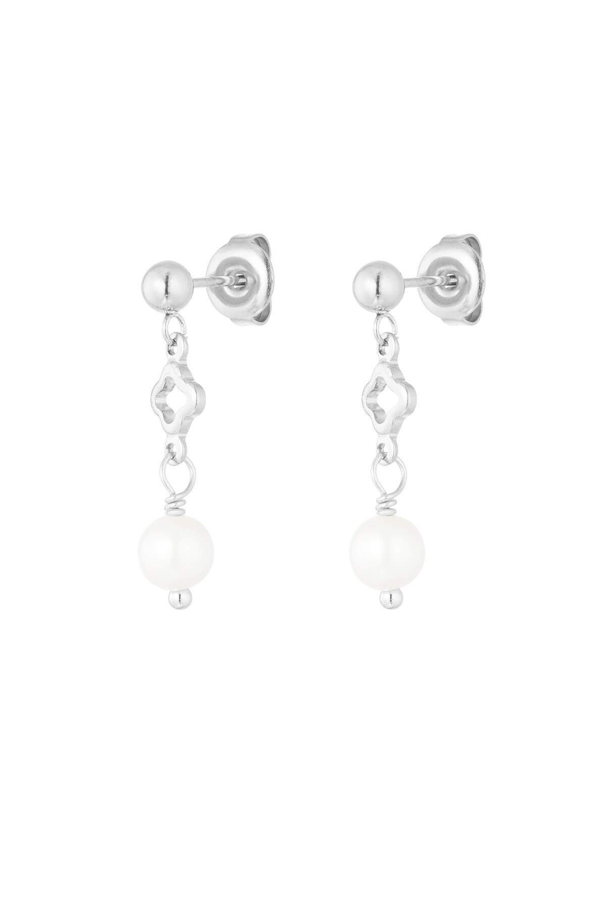 Earrings clover and pearl charm - Silver color h5 