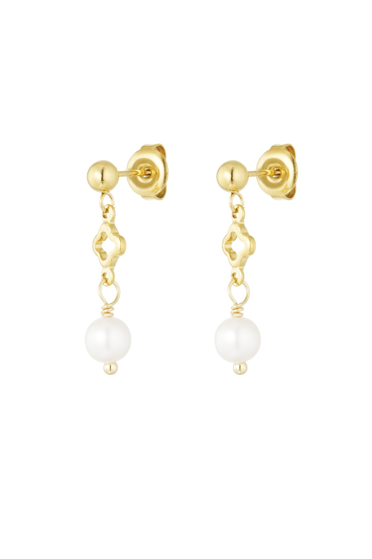 Earrings clover and pearl charm - Gold color h5 