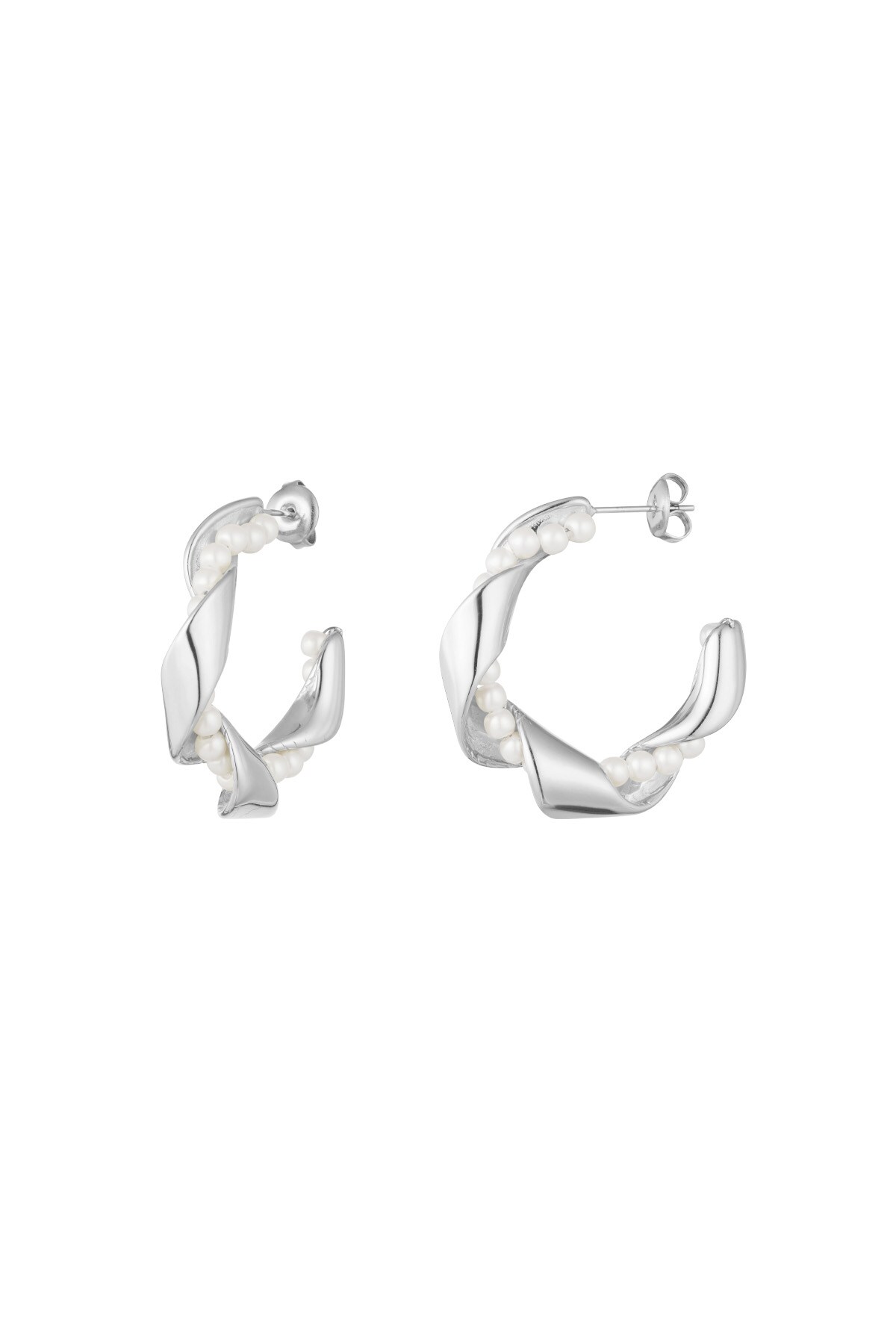 Twisted pearl earrings - Silver color h5 