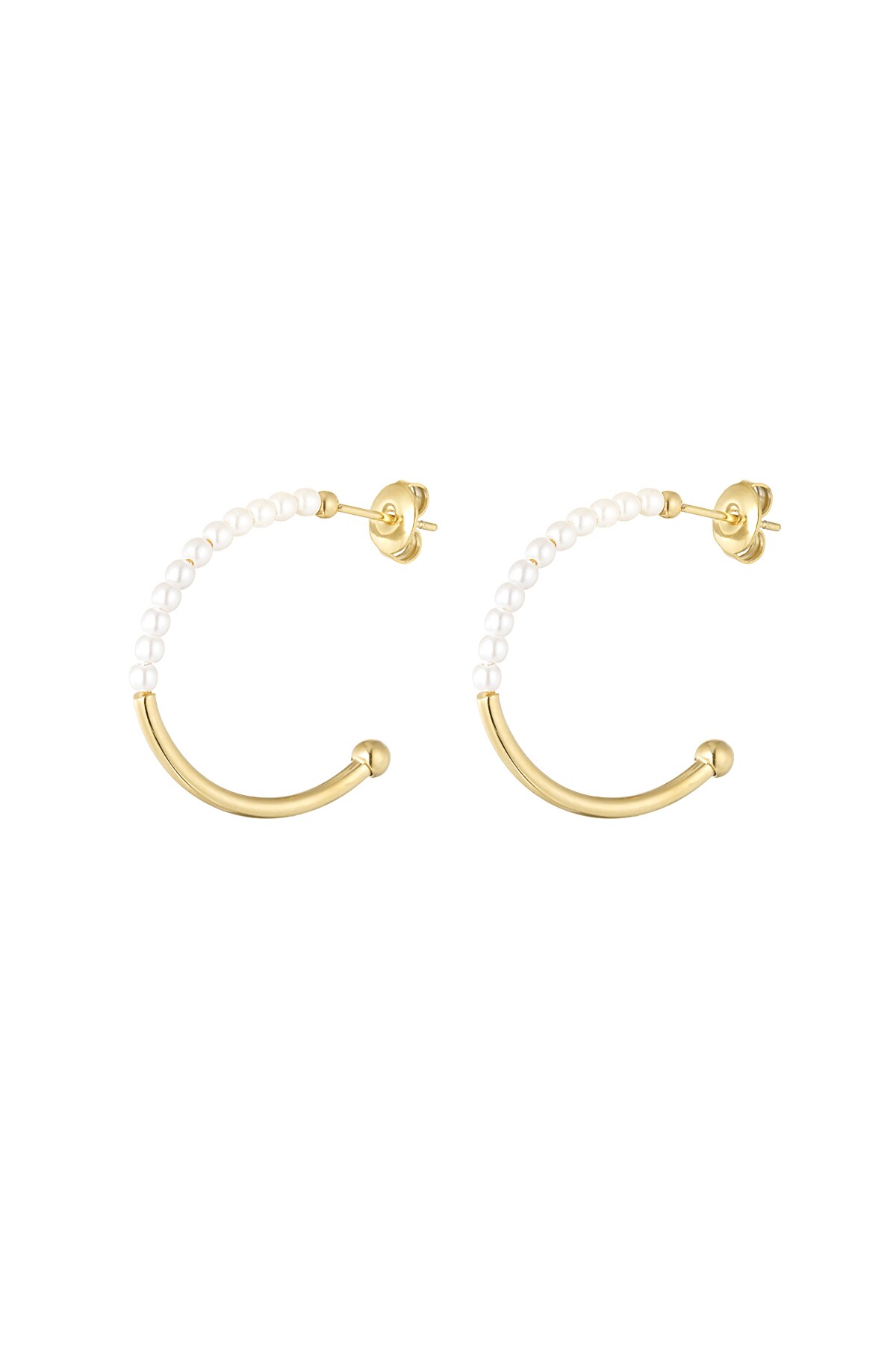 Round earrings half pearl - Gold color h5 