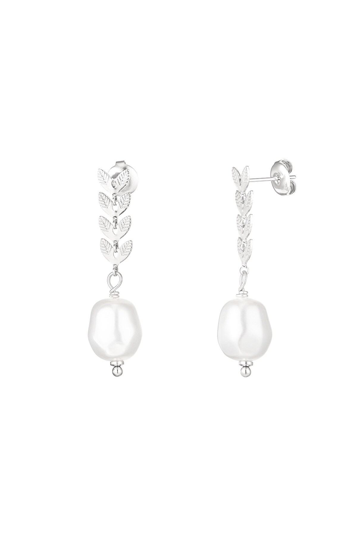 Earrings with leaves and pearl - Silver color h5 