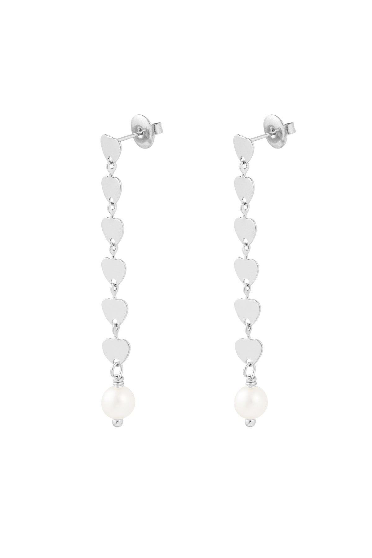 Earring with heart pendant and pearl - Silver color h5 