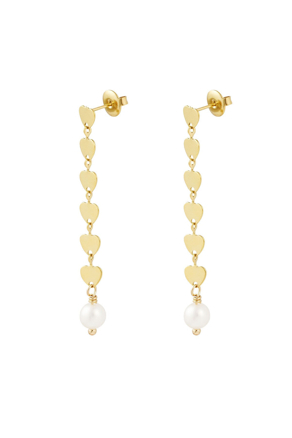 Earring with heart pendant and pearl - Gold color h5 