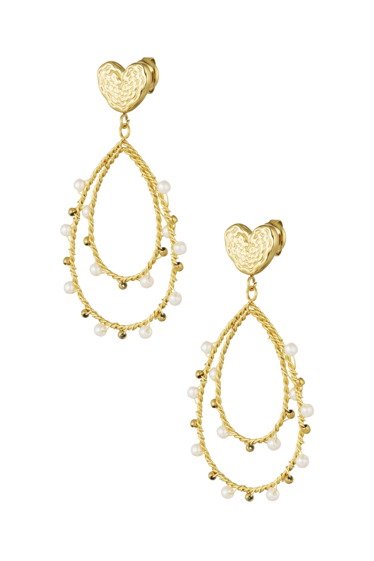 Earrings heart drop and pearls - Gold color