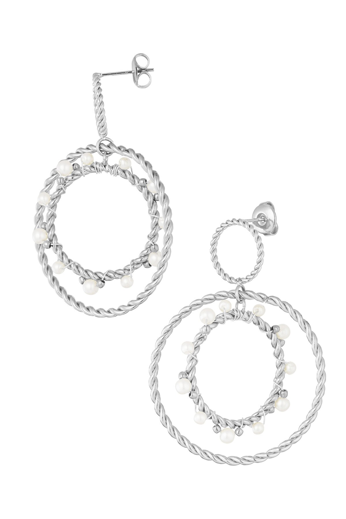 Earrings with round pendants - Silver color h5 