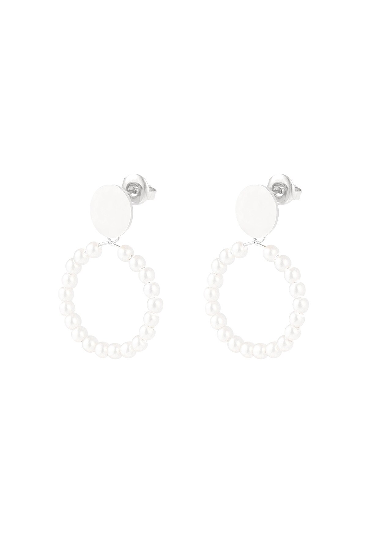 Earrings round pearl - Silver color h5 