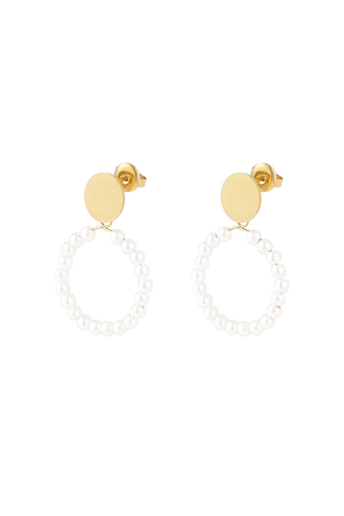 Earrings round pearl - Gold color h5 