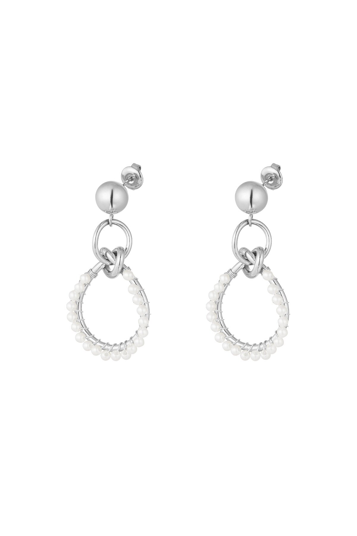 Earrings triple round with pearls - Silver color h5 