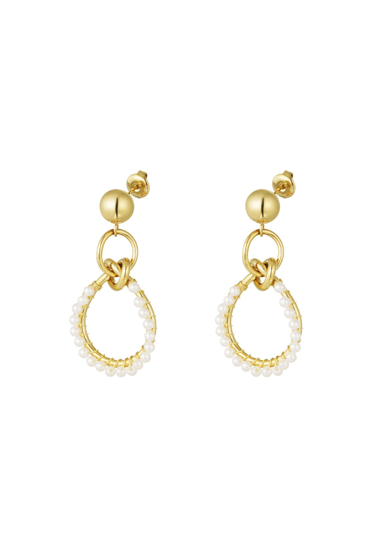 Earrings triple round with pearls - Gold color 