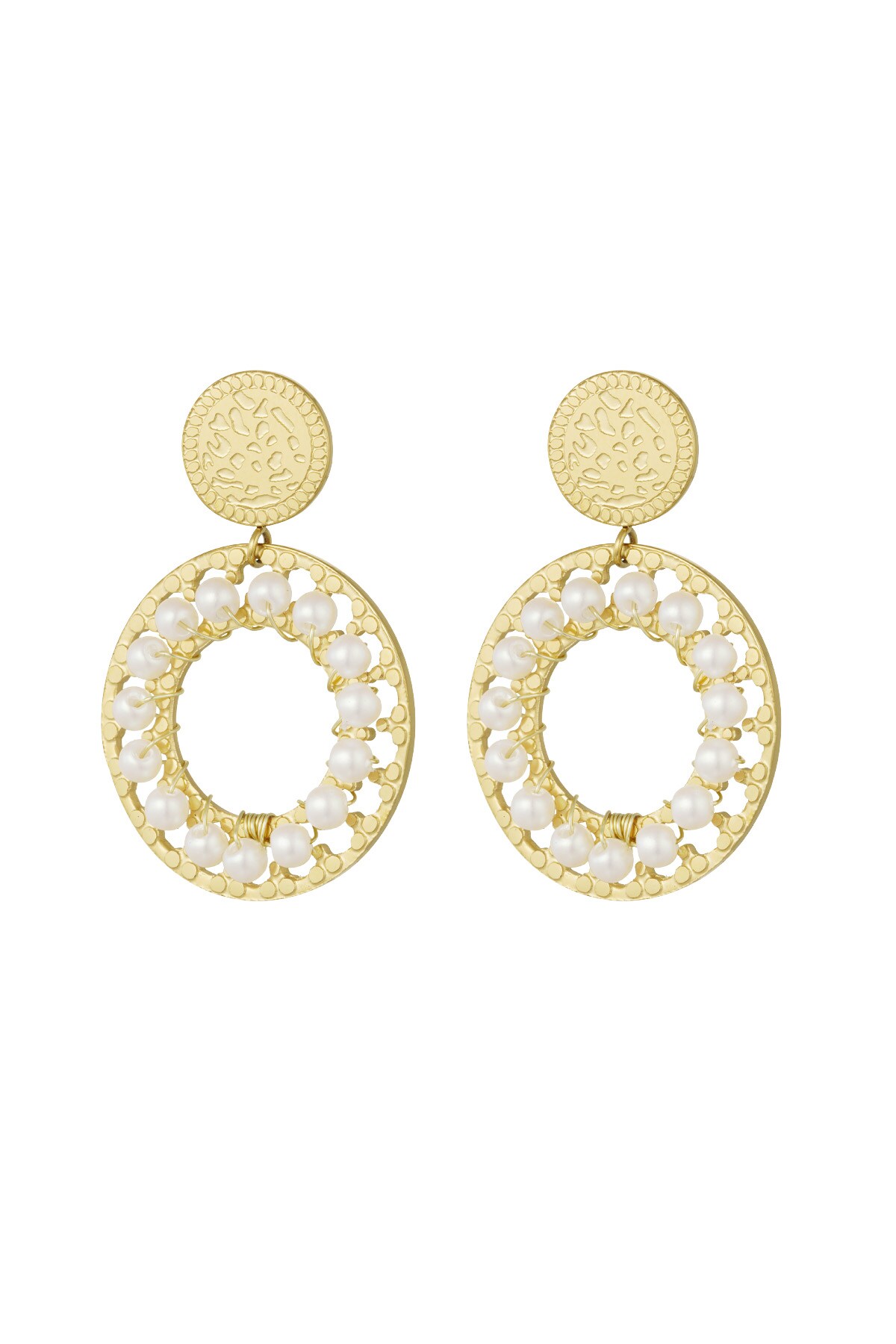 Double circle earrings with pearls - Gold color 