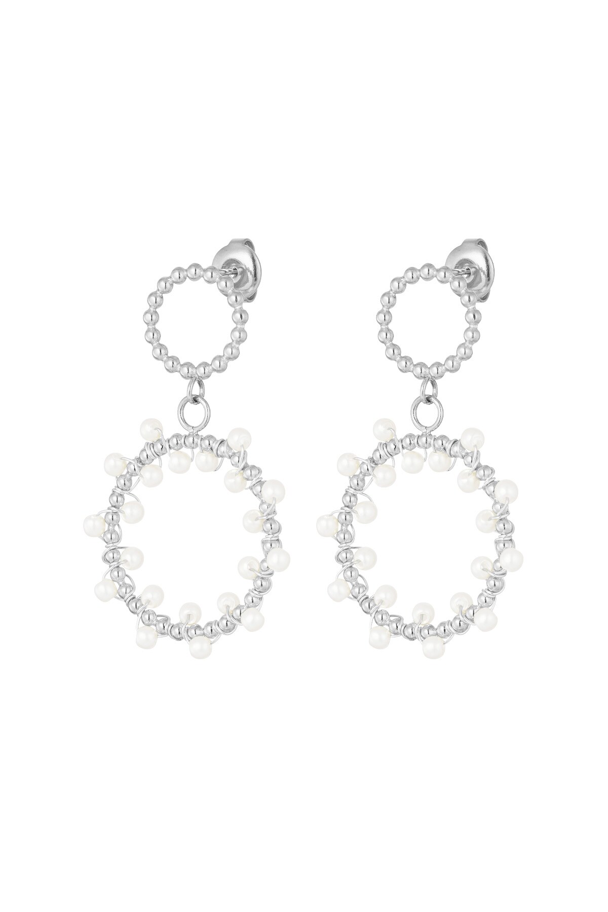 Earrings round pearl party - Silver color h5 