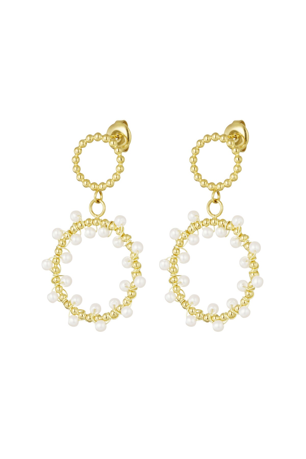 Earrings round pearl party - Gold color h5 