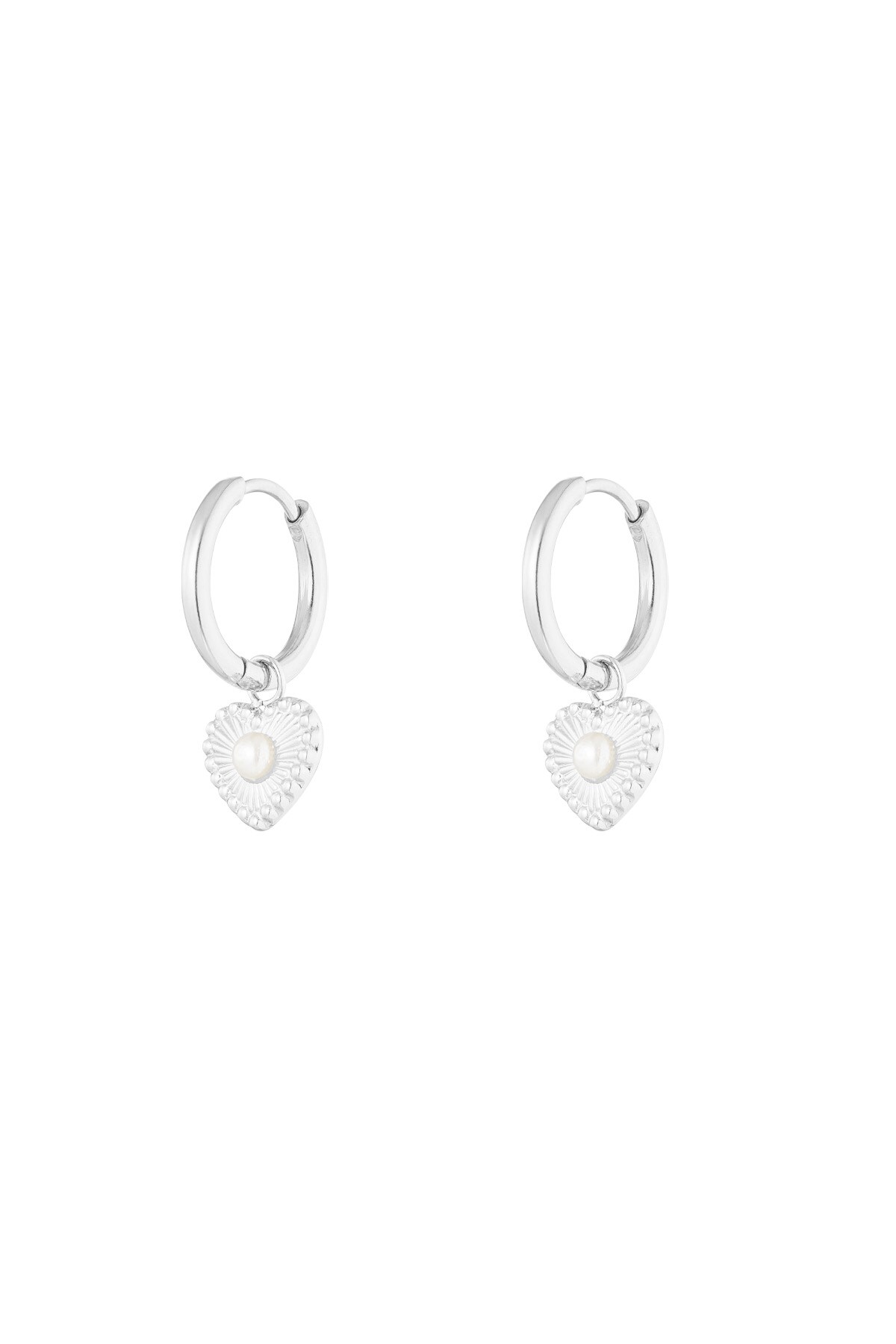 Earrings heart detail with pearl - Silver color h5 