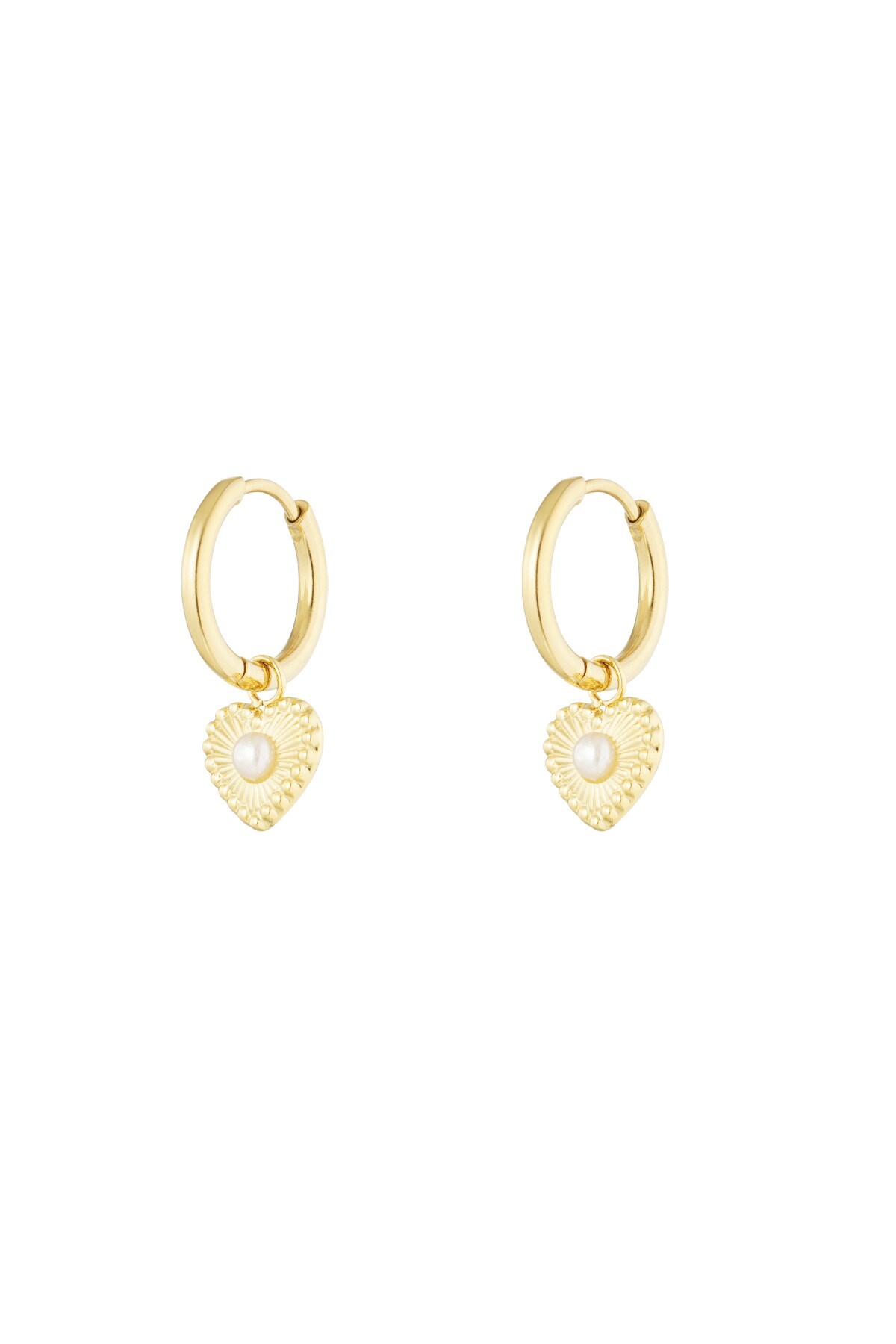 Earrings heart detail with pearl - Gold color h5 