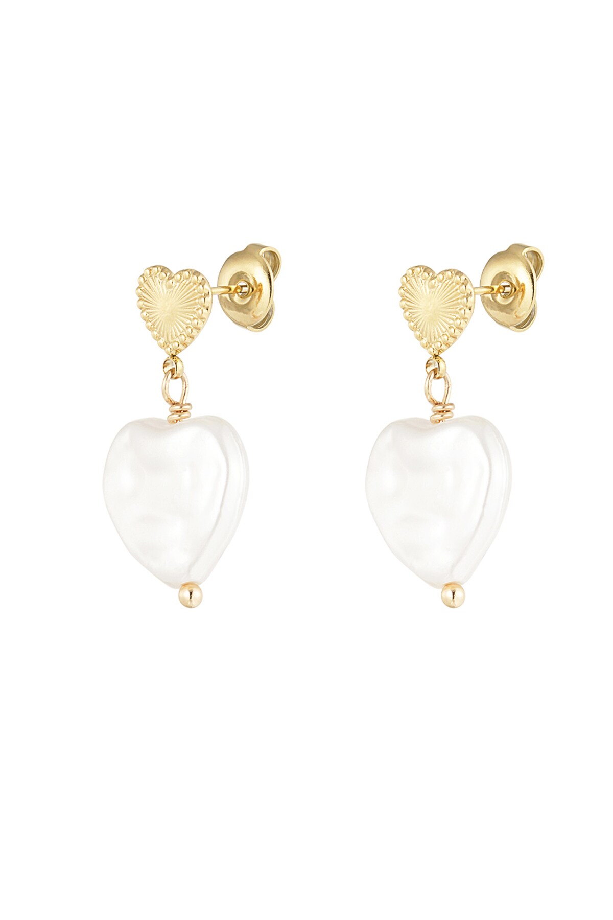 Double heart earrings large pearl - Gold color 