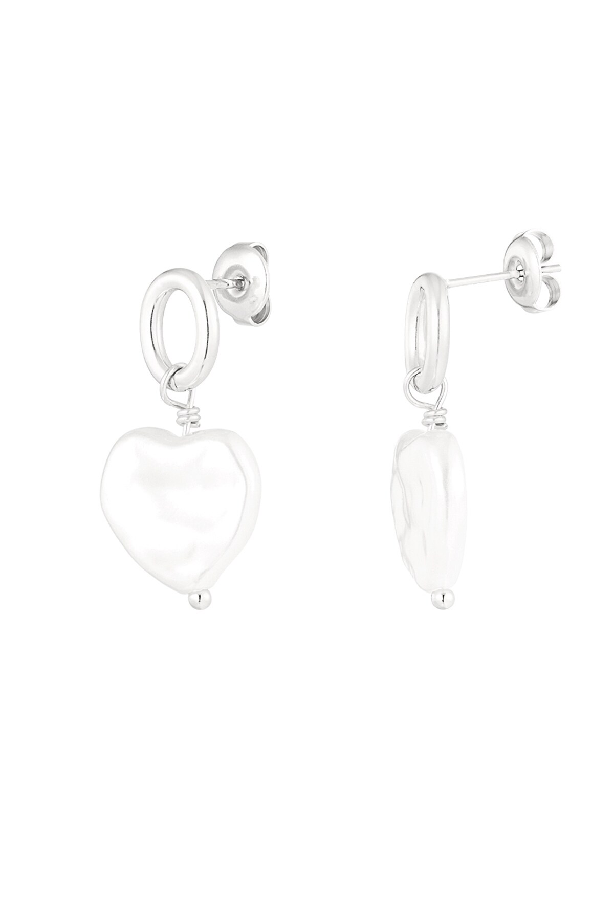 Earring with pearl in heart shape - Silver color h5 