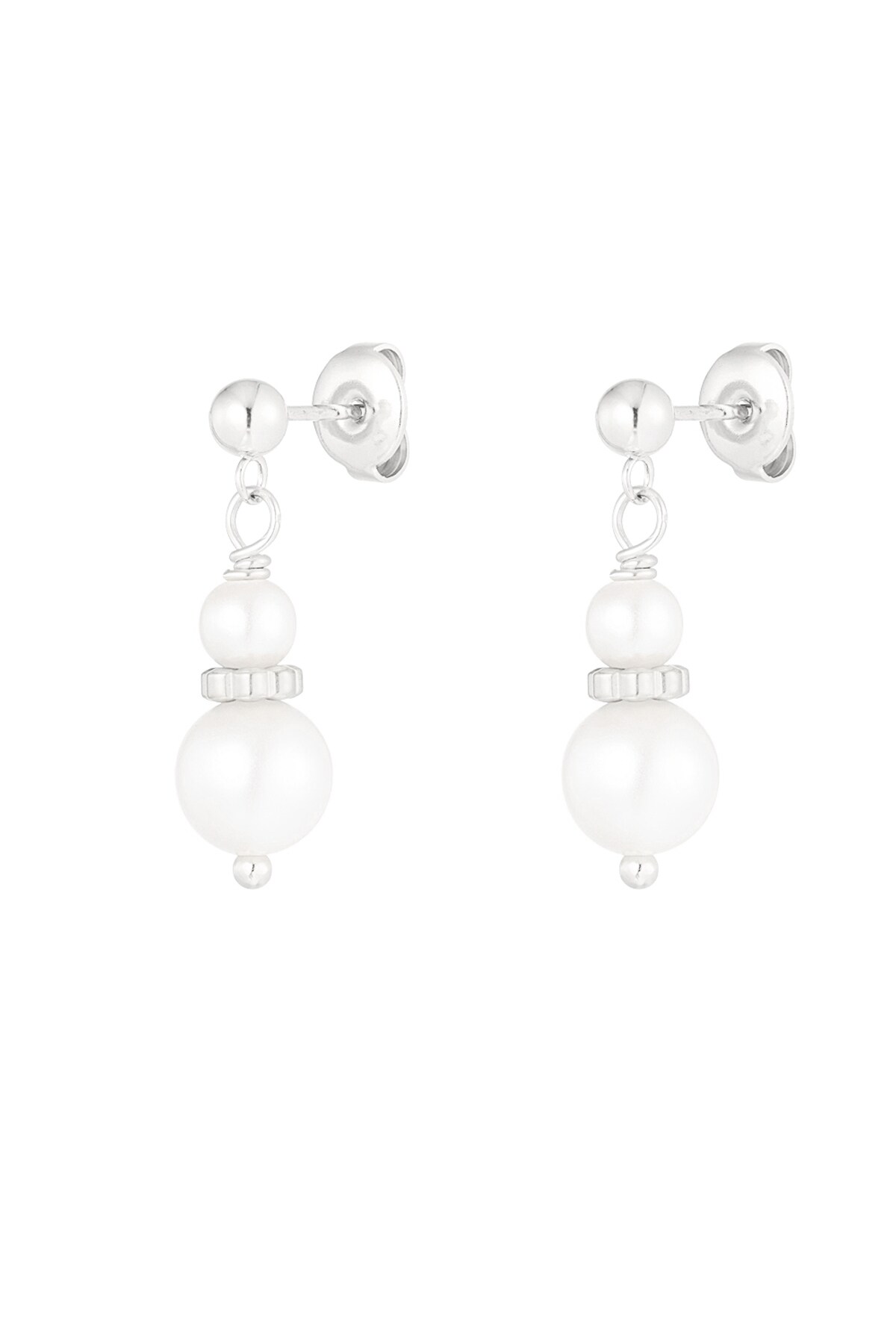 Earring with two pearl pendants - Silver color h5 