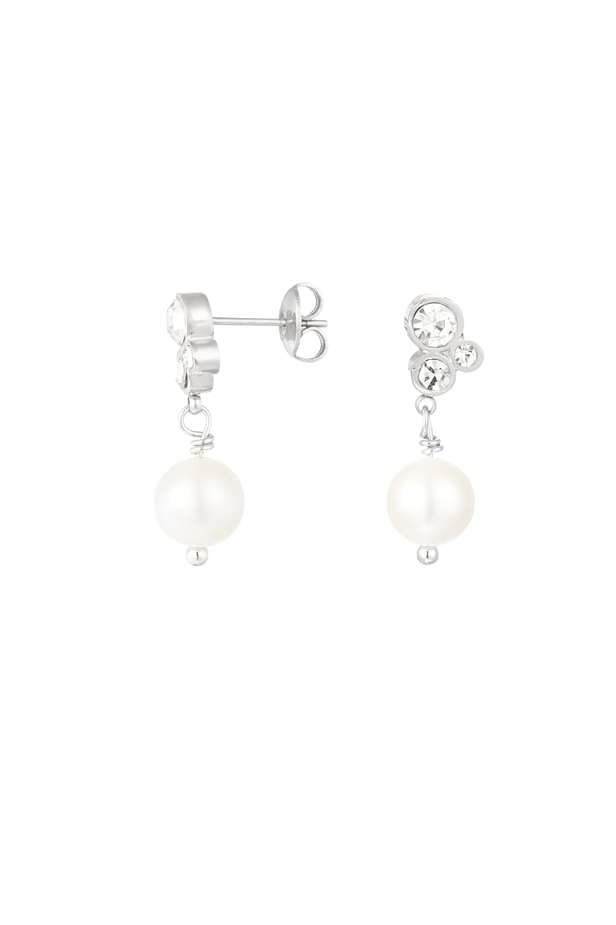 Earring with stones and pearl pendant - Silver color 