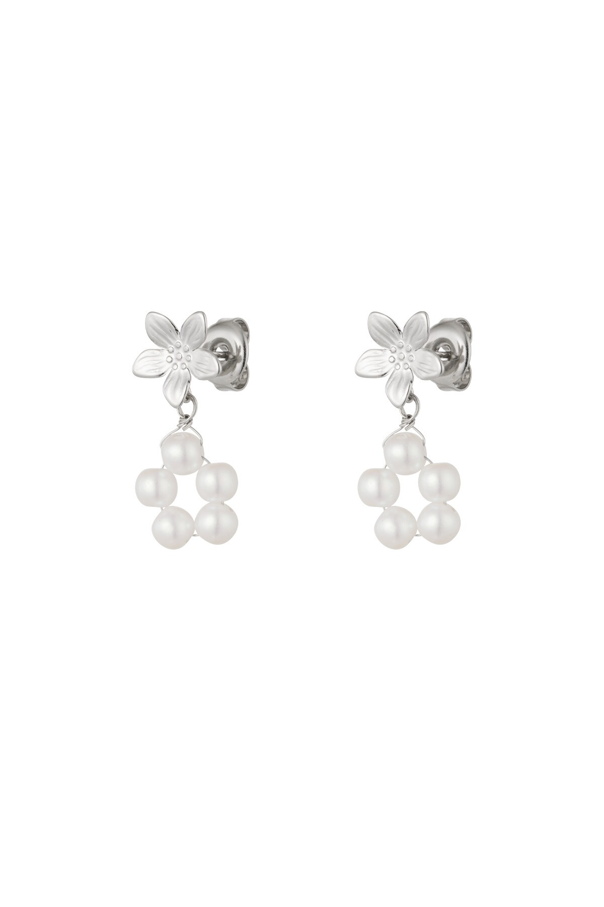 Earrings pearl flower - Silver color h5 