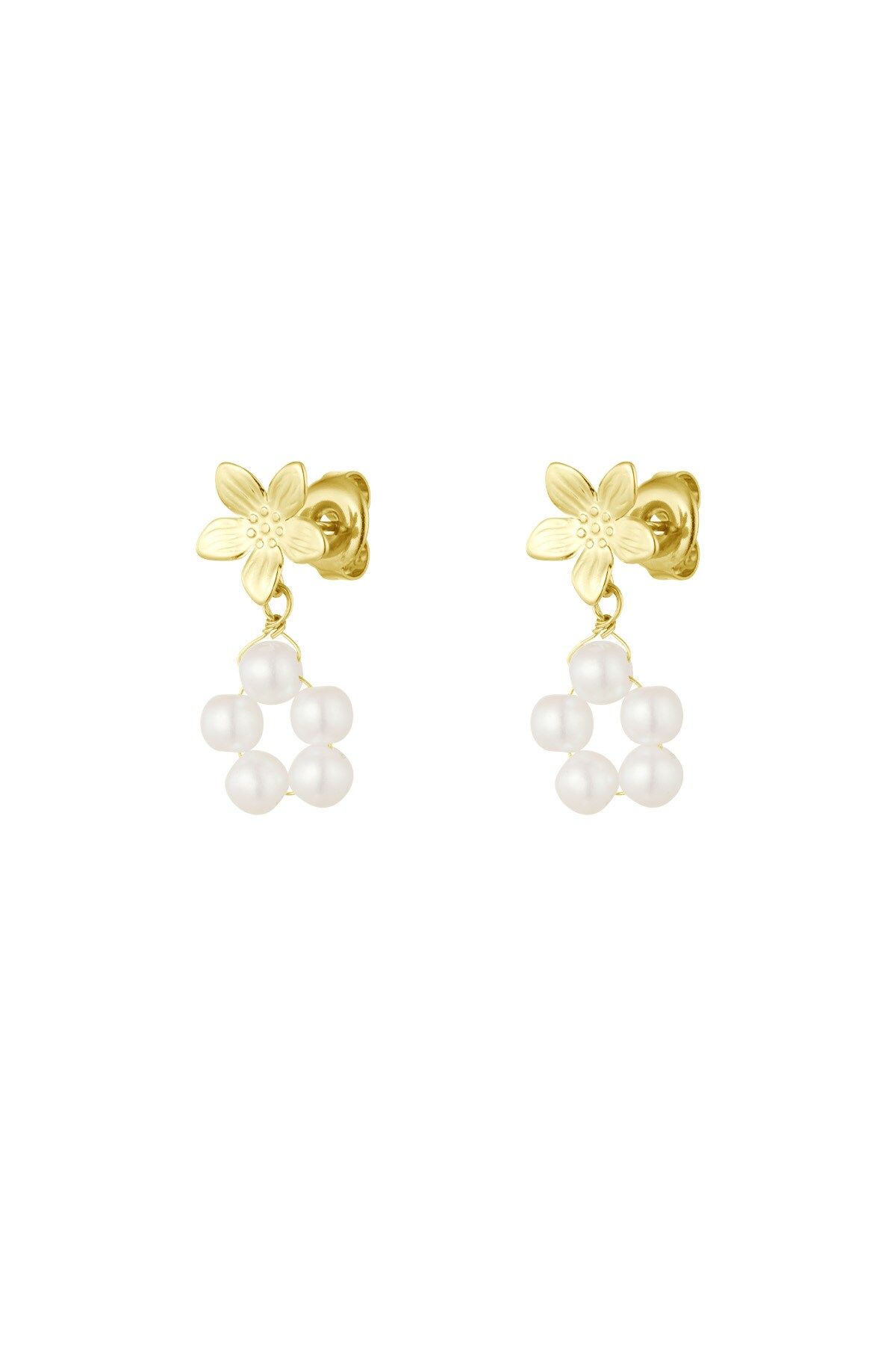 Earrings pearl flower - Gold color h5 