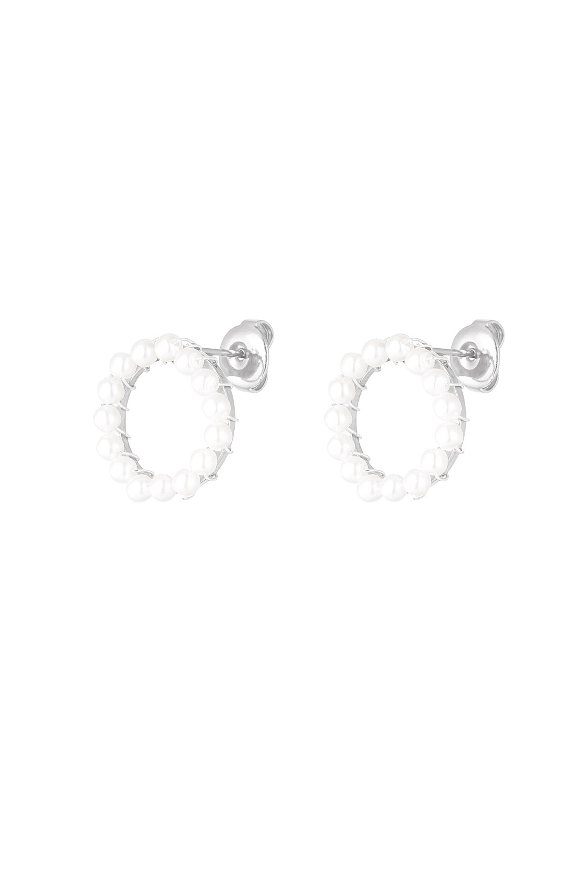 Round earring with pearls - Silver color h5 