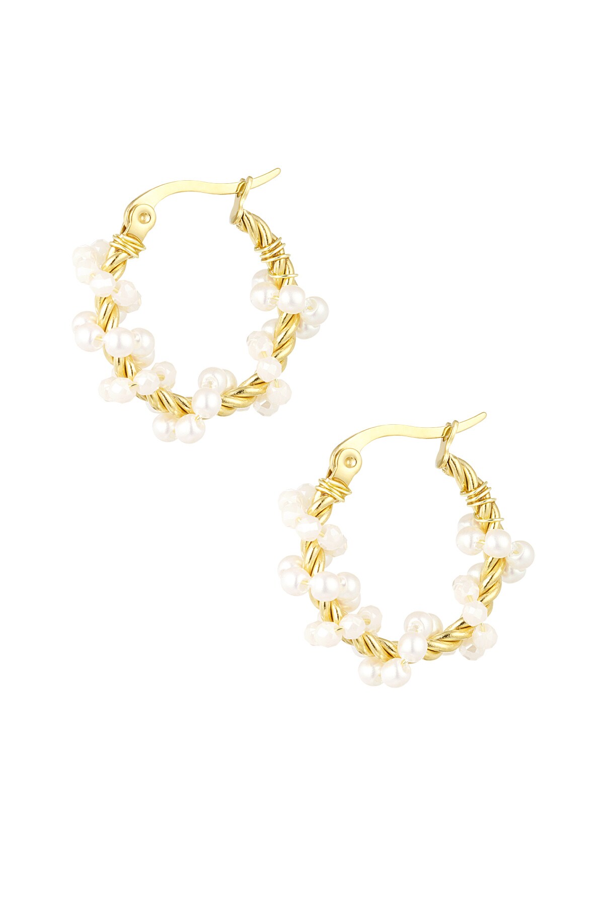 Rope earring twisted with pearls - Gold color h5 