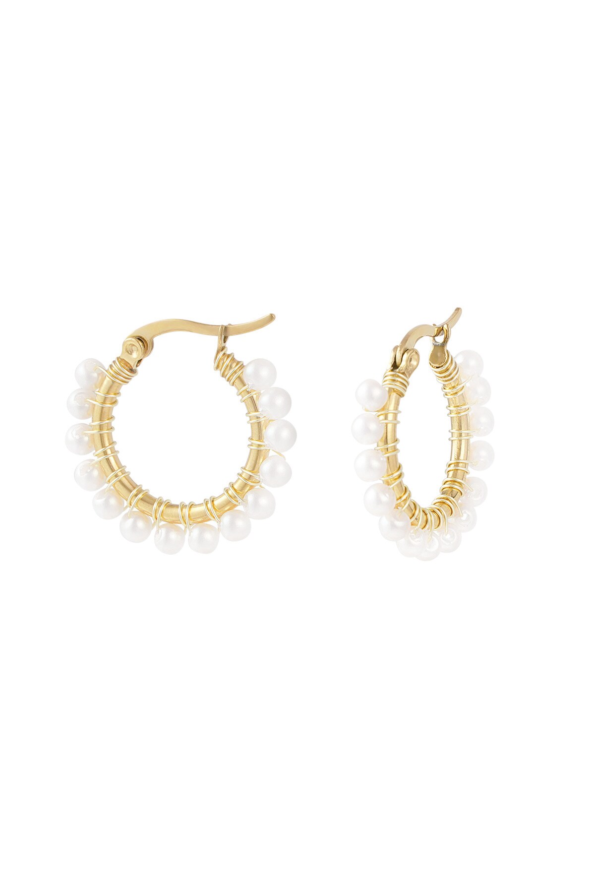 Round simple earring with pearls - Gold color h5 