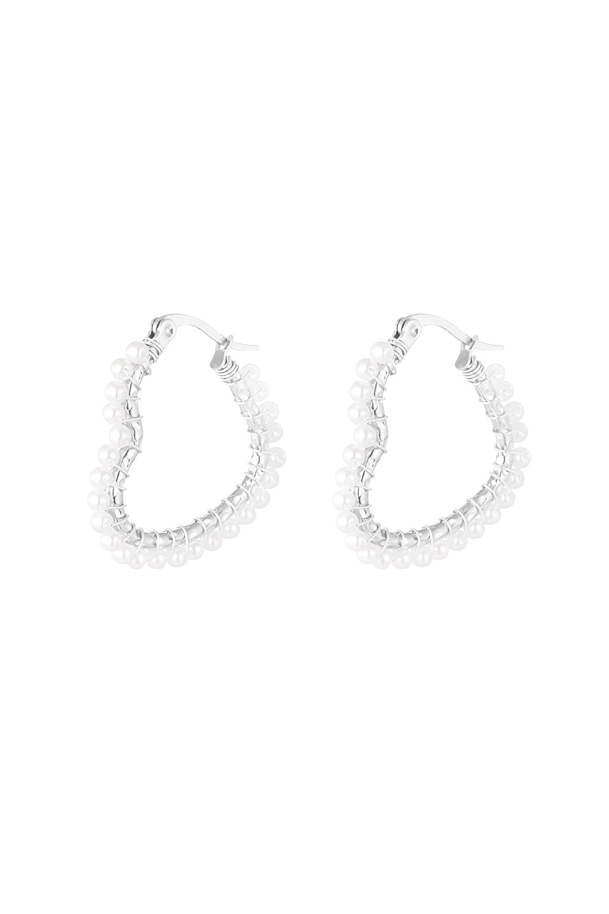 Heart shaped earring with pearls - Silver color h5 