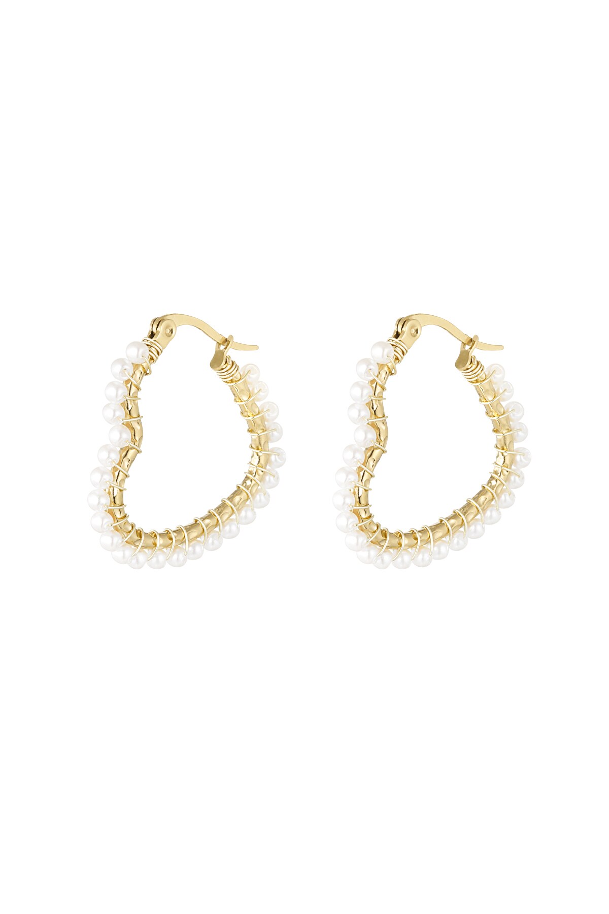 Heart shaped earring with pearls - Gold color h5 