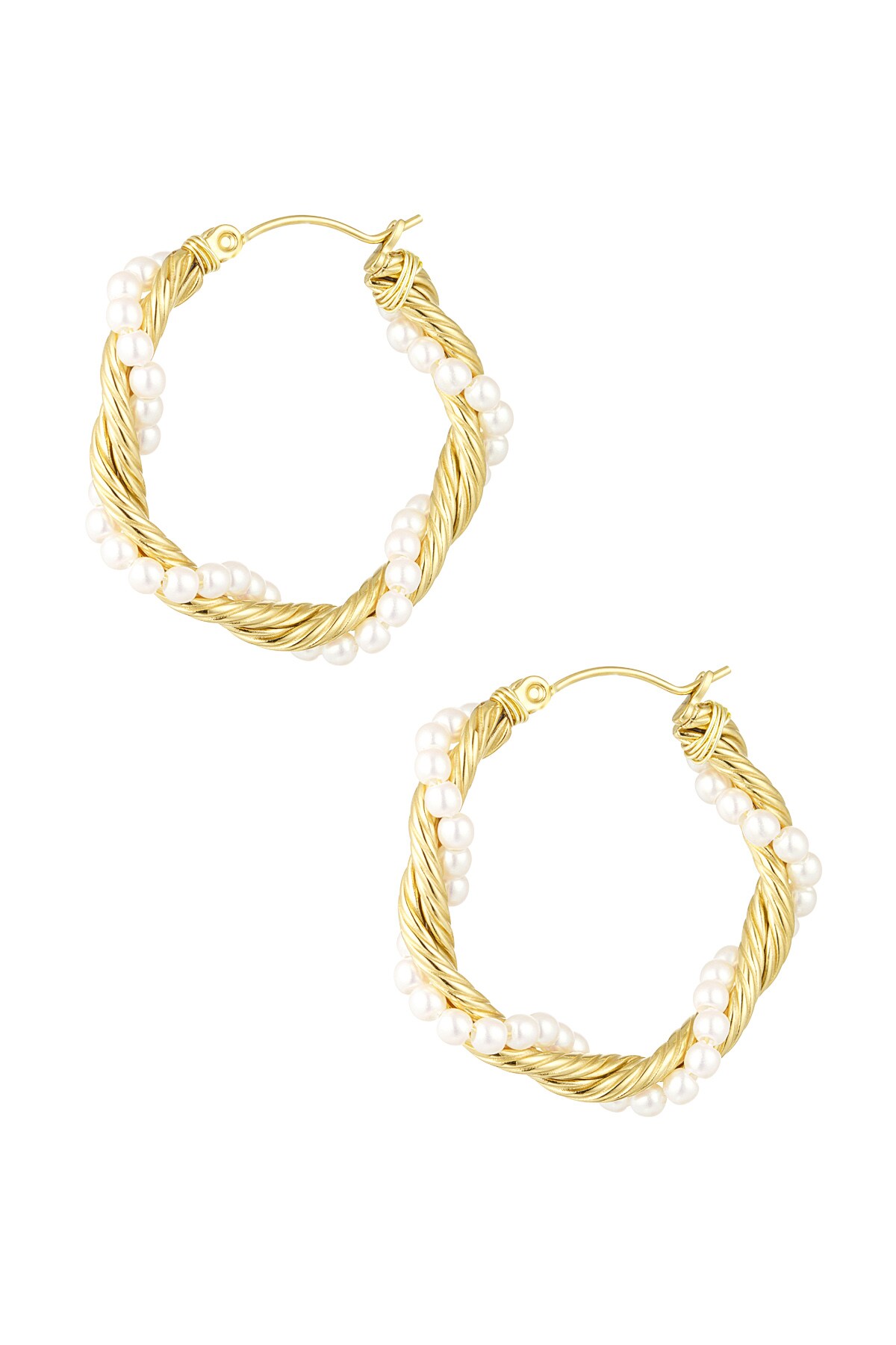 Round twisted rope earrings with pearls - Gold color h5 