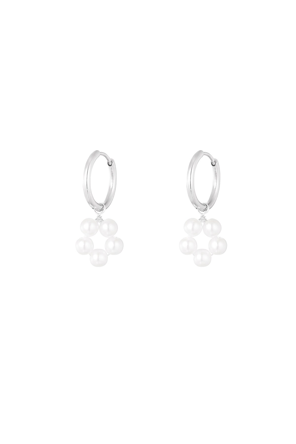 Earring with pearl flower pendant - Silver color 