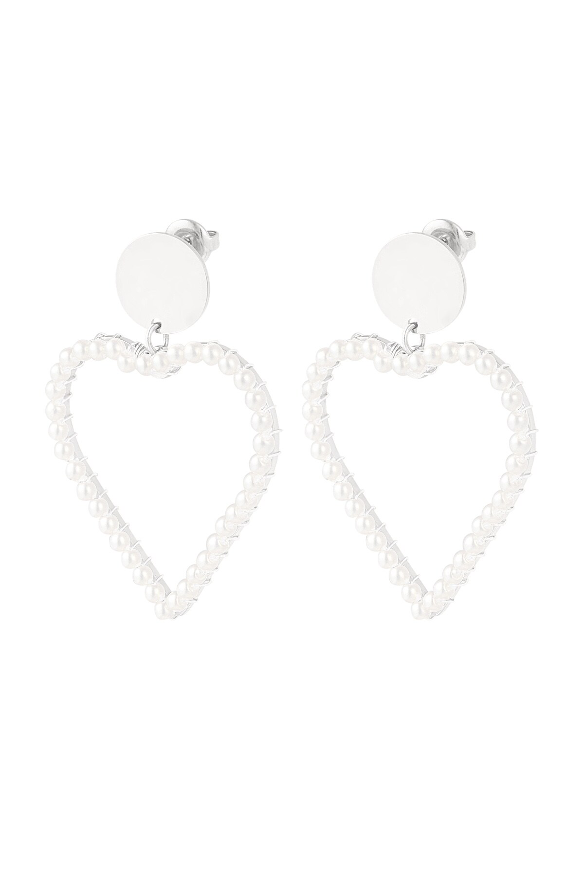 Earring with pearl in heart shape - Silver color h5 