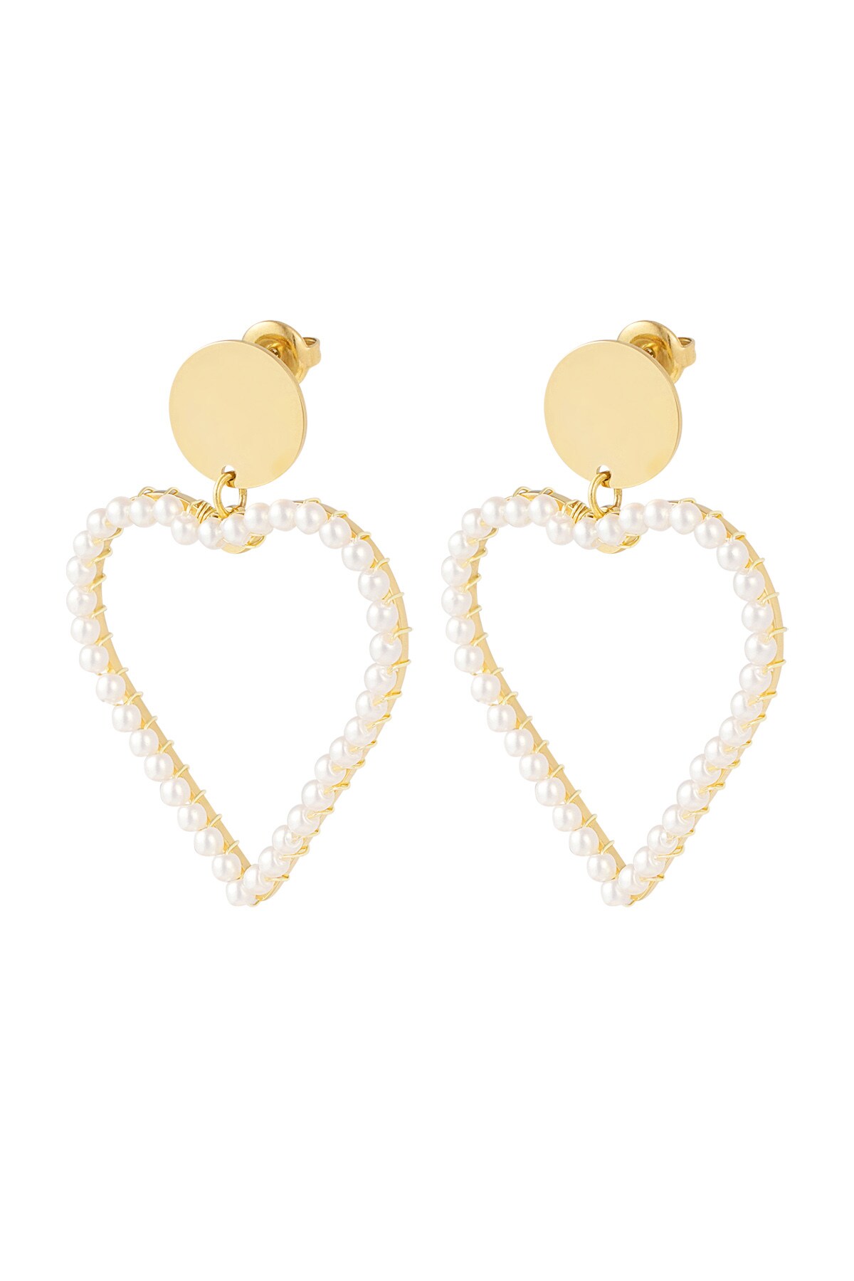 Earring with round pearl pendant - Gold color h5 