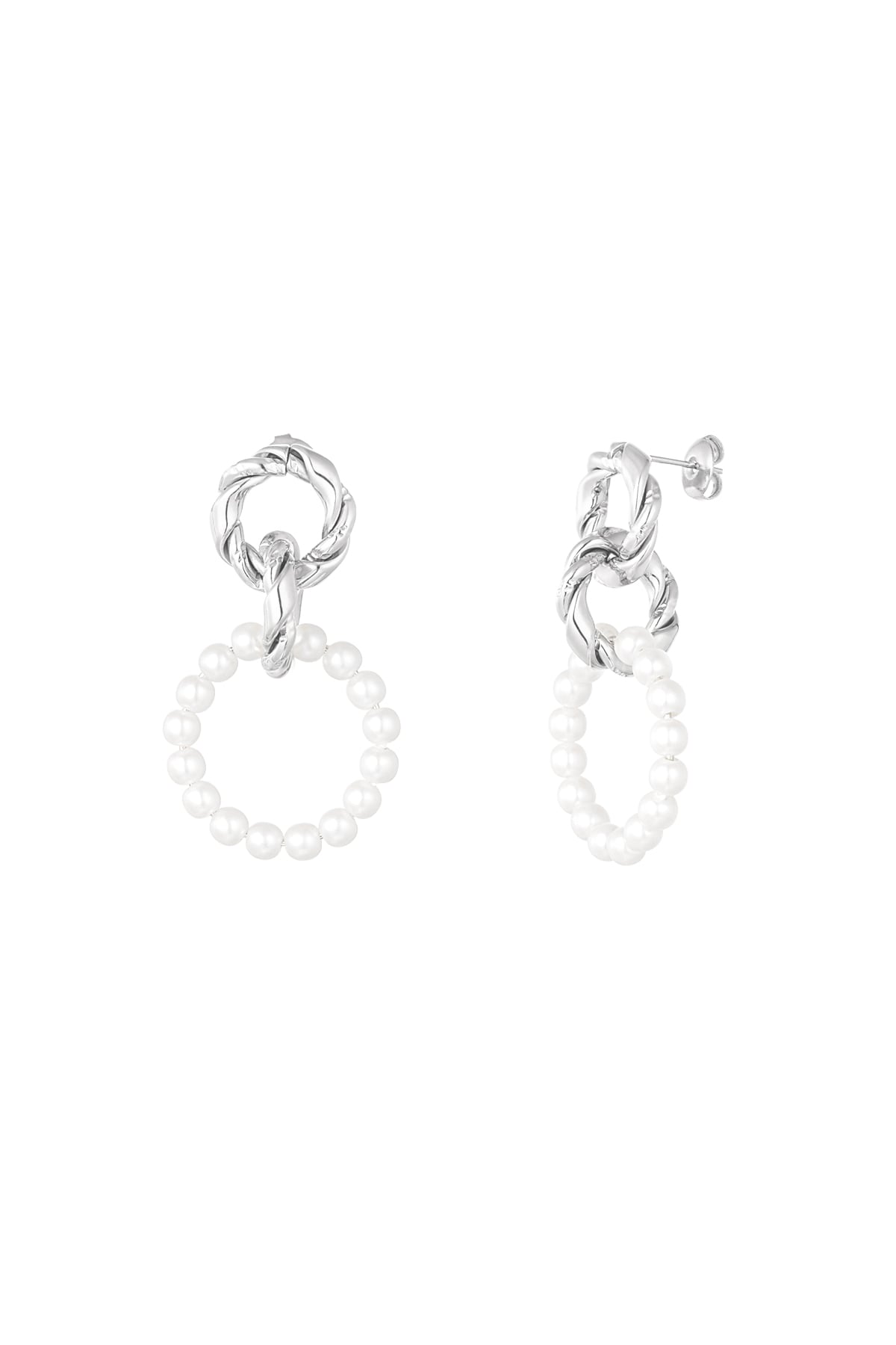 Earring with round pearl pendant - Silver color h5 