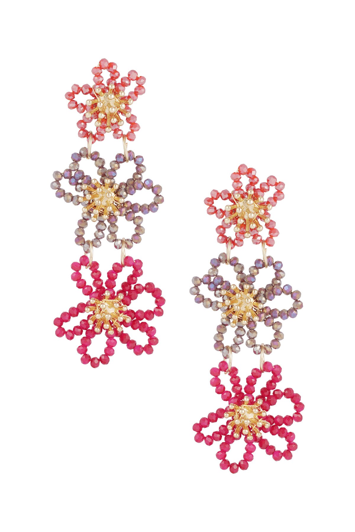 Flower party statement earrings - orange pink 