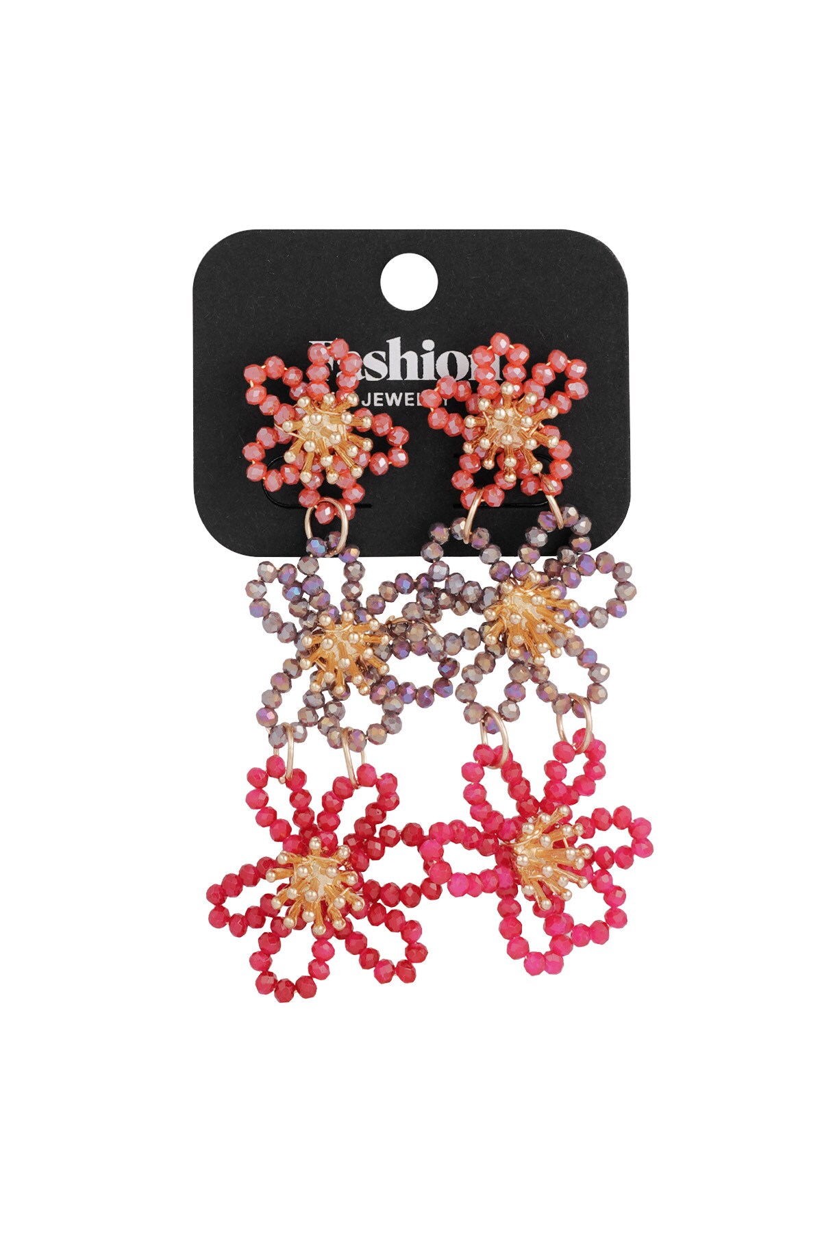 Flower party statement earrings - orange pink h5 Picture5