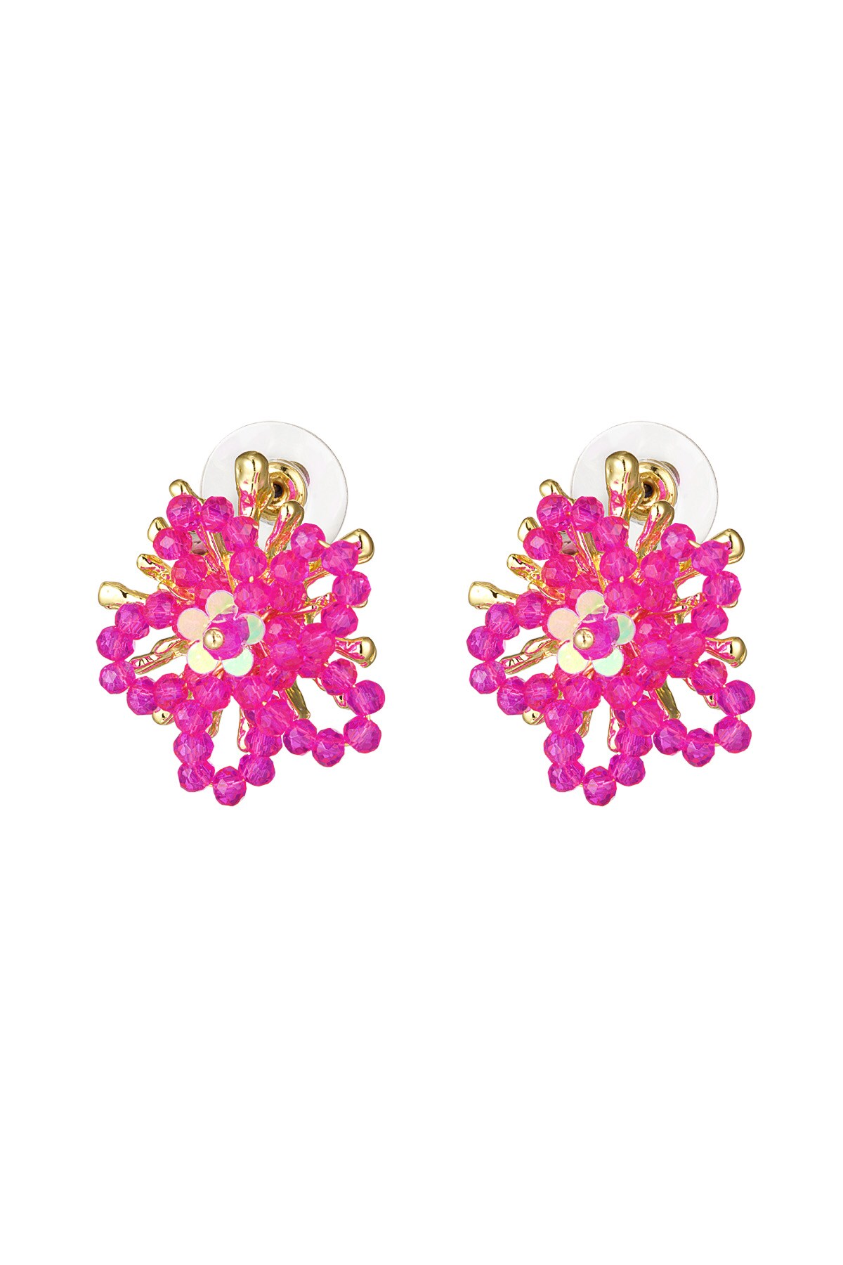 Beaded flower earrings - fuchsia h5 