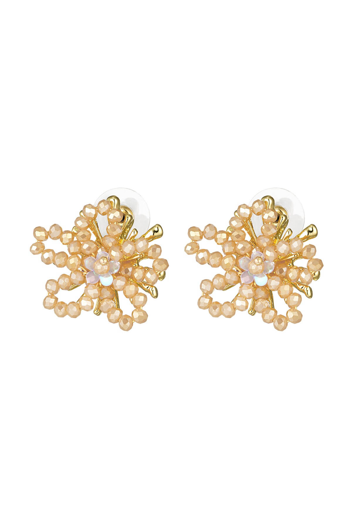 Beaded flower earrings - beige  