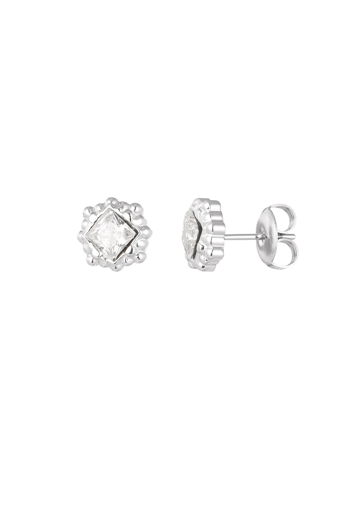 Structured and diamond studs - Silver color h5 