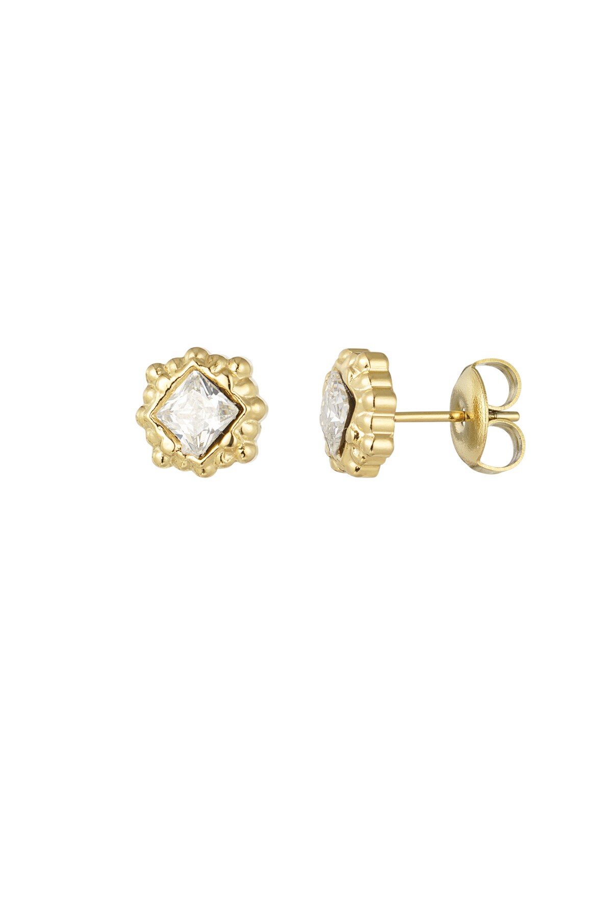 Structured and diamond studs - Gold color 