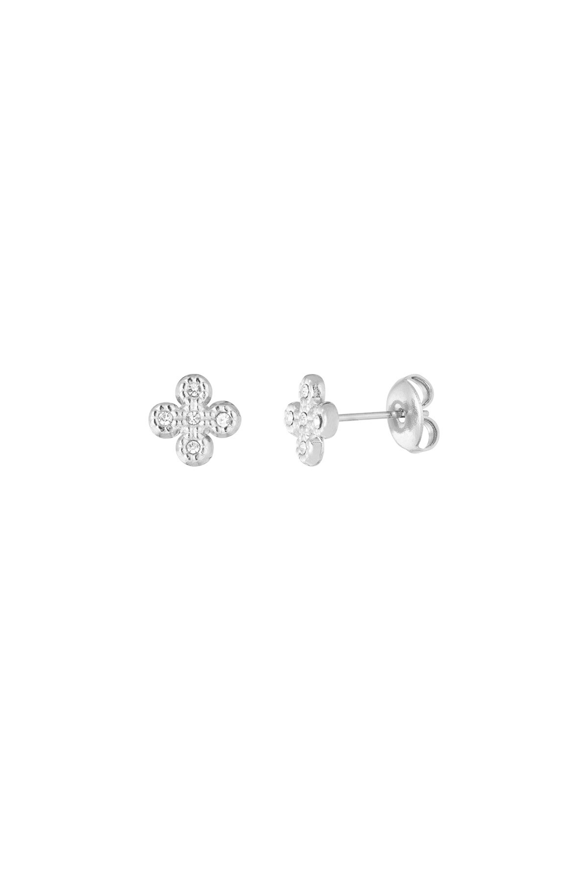 Clover earrings with stones - Silver color h5 